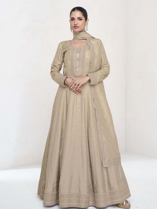 Light Brown Premium Silk Anarkali Gown